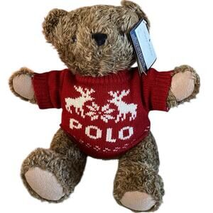 Vintage Polo Ralph Lauren 1998 Brown Teddy Bear Red Sweater Plush 15" Christmas
